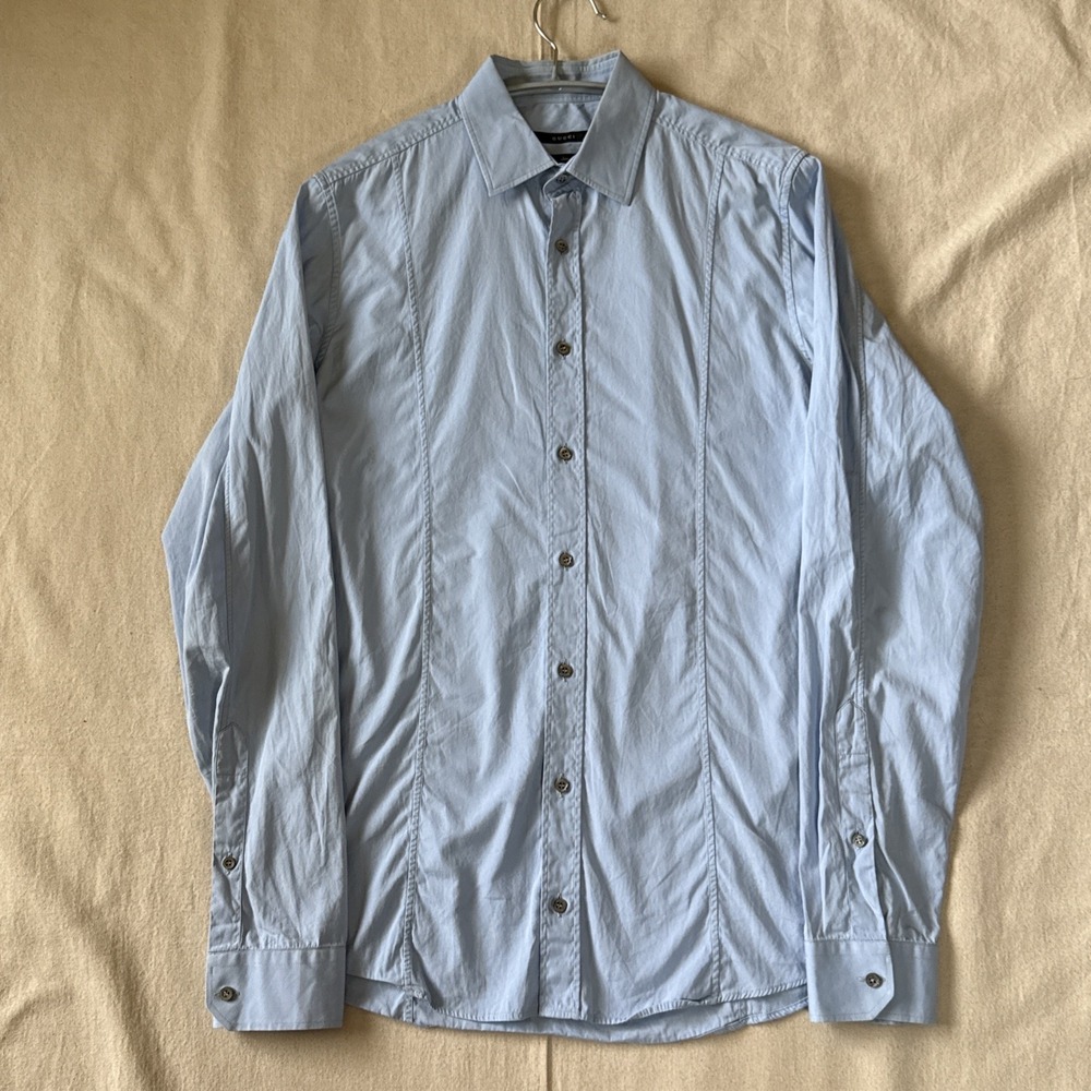 Gucci Slim Fit Blue Long Sleeve Shirt Button Up Size 40